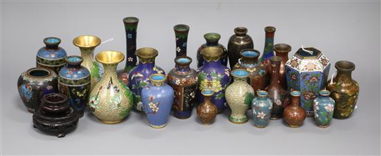 A collection of small and miniature cloisonne vases, H 11.5cm (tallest)
